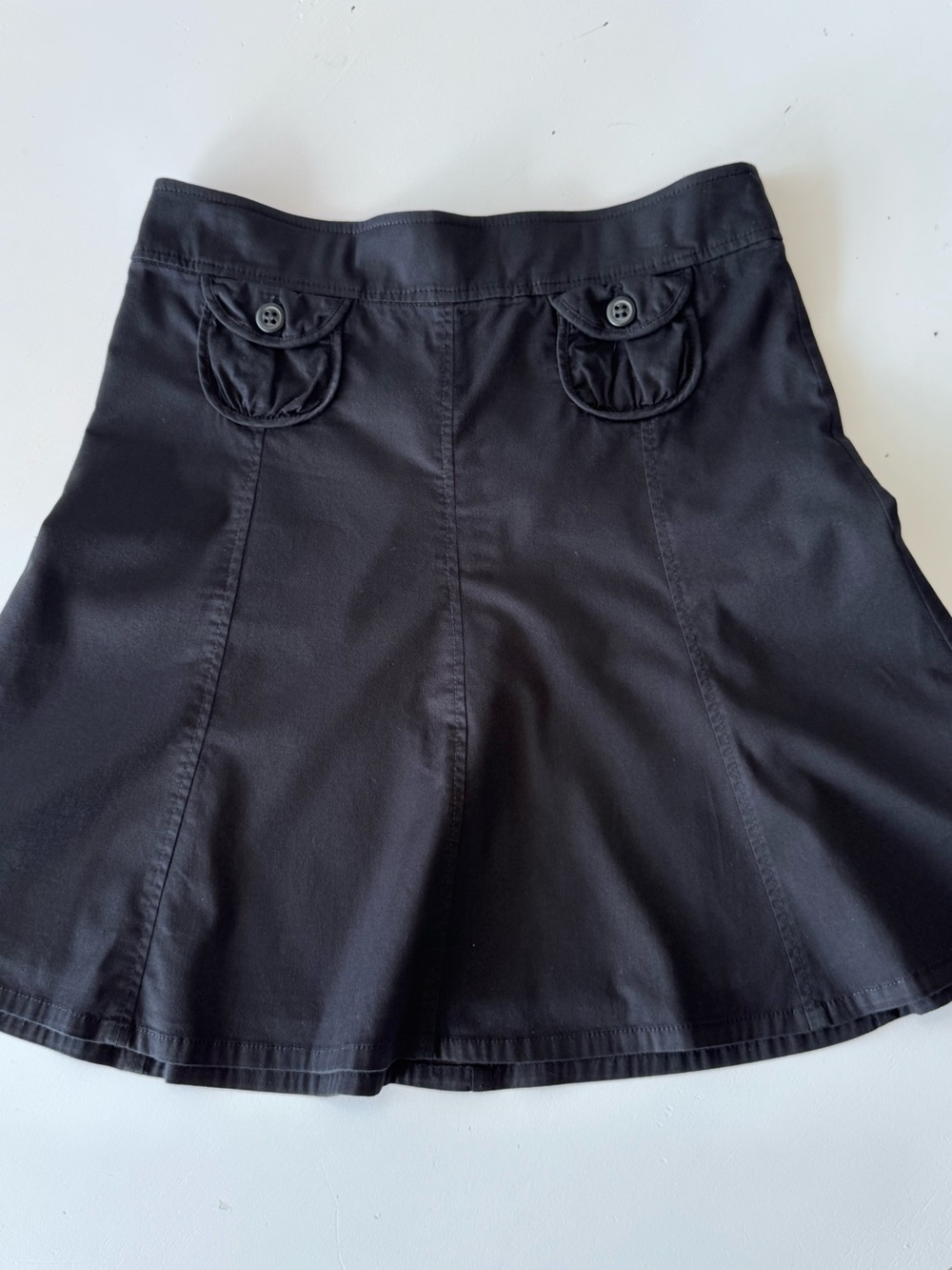 Papaya Black Flared Mini Skirt with Button Pocket Accents